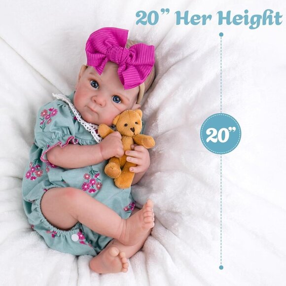 20 Inches Rose Red Realistic Newborn Soft Cloth Body Doll And Feeding Set - Picture 2 of 7